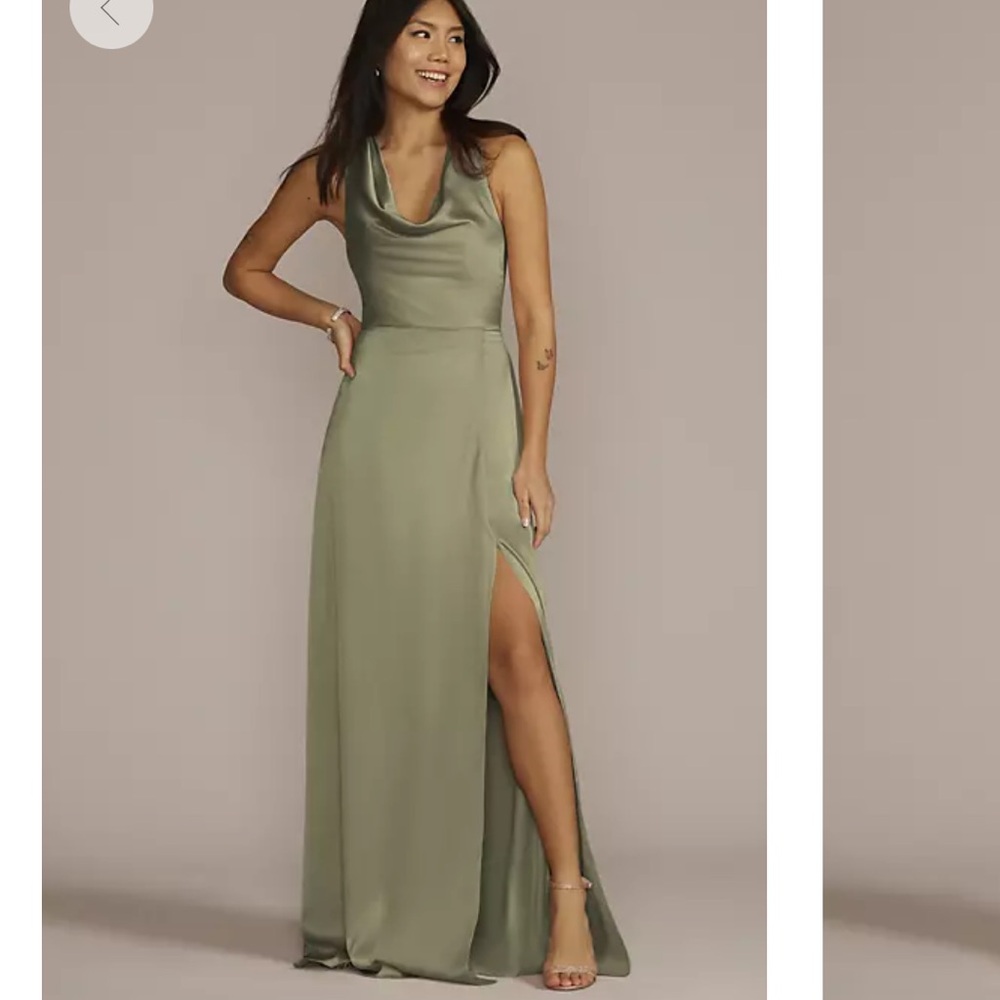 David’s Bridal Bridesmaid dress stretch charmeuse sleeveless cowl dress